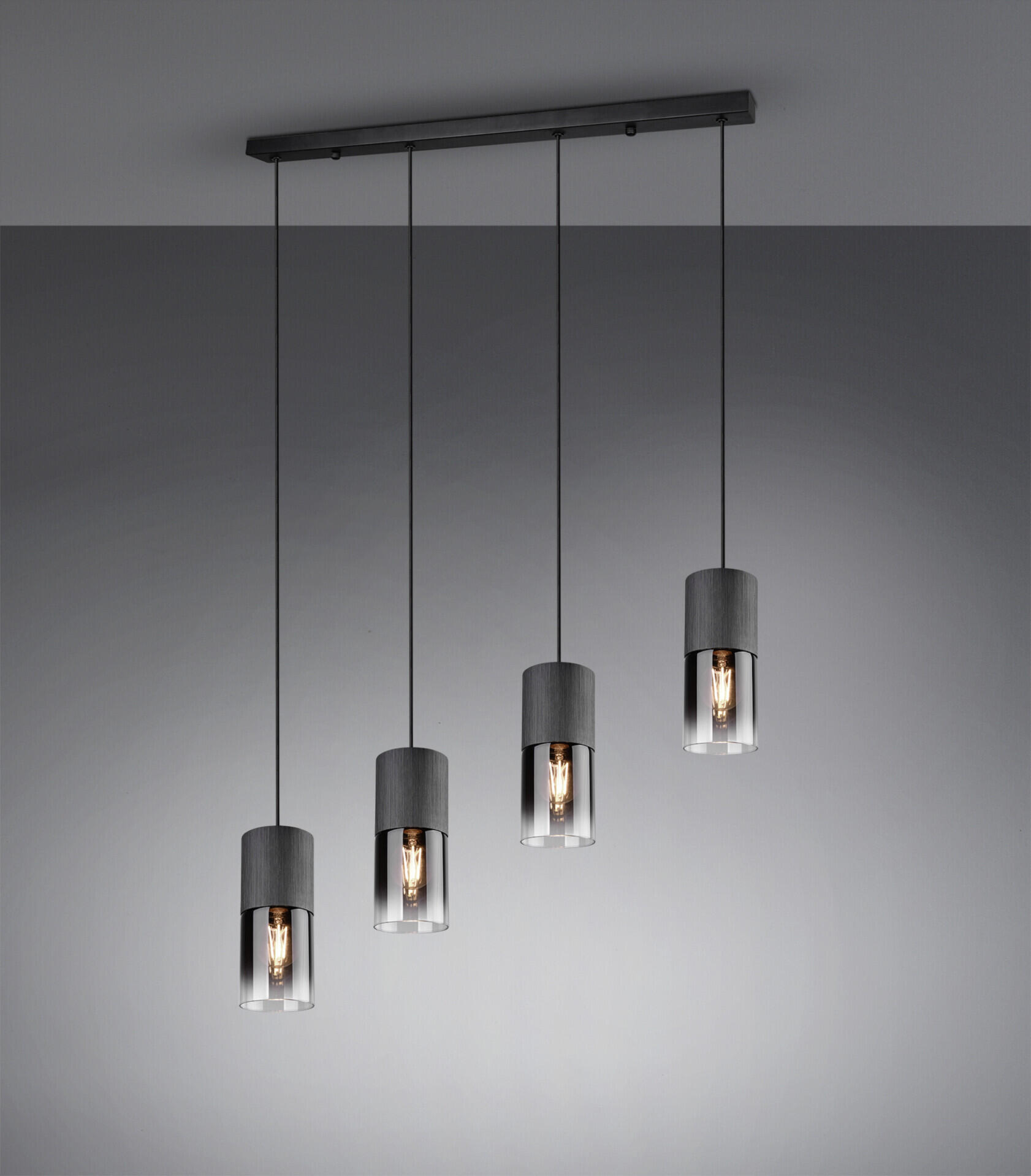 Reality Pendelleuchte Robin schwarz Rauch Metall Glas B/H/D: ca. 81x150x10 cm E27 4 Brennstellen