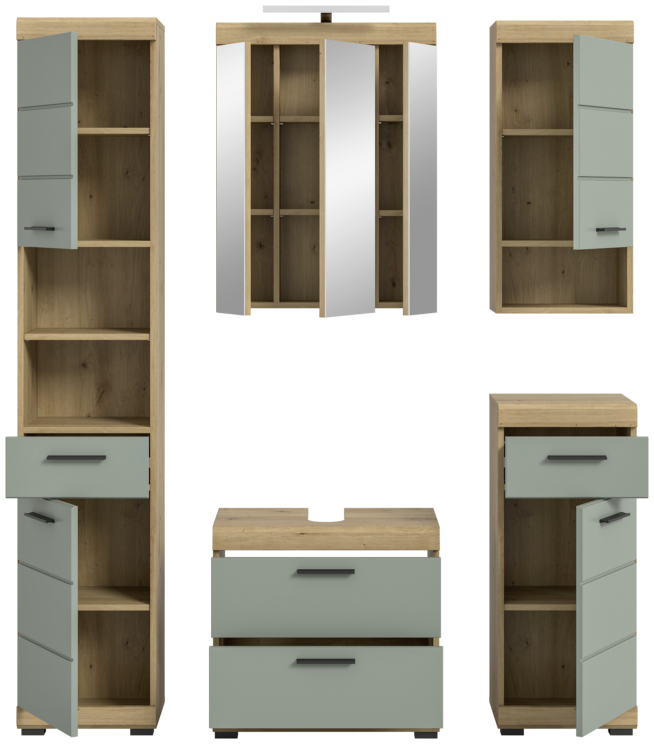 Badezimmer-Set Scout Eiche Artisan Nachbildung salbei Nachbildung B/H/T: ca. 164x191x37 cm