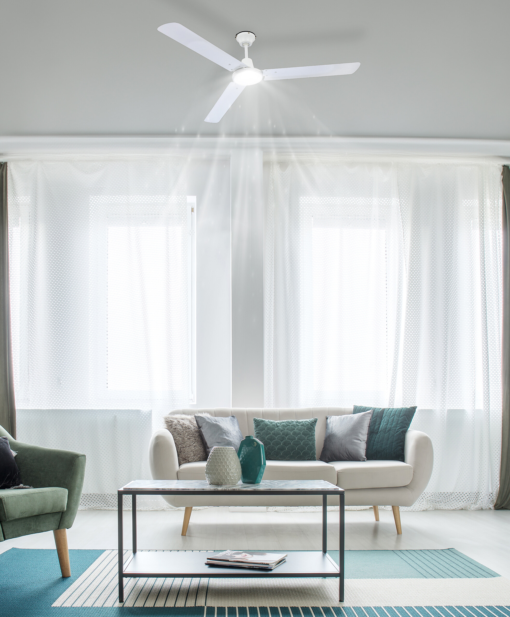 GLOBO Ventilator weiß Metall H/D: ca. 58x142 cm