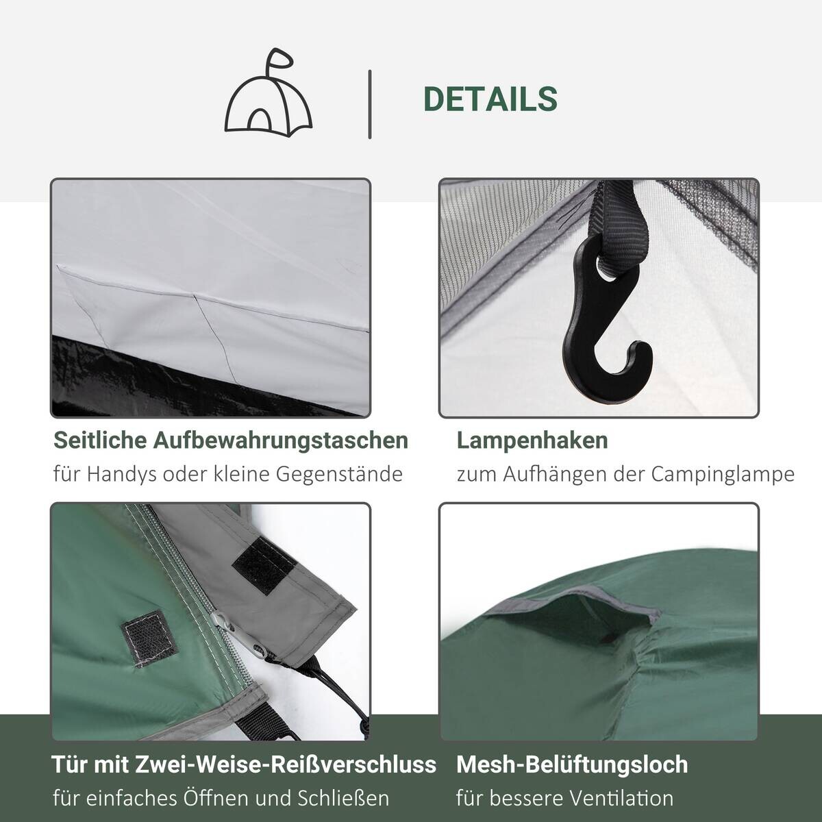 Outsunny Campingzelt grau Polyester B/H/L: ca. 183x130x325 cm