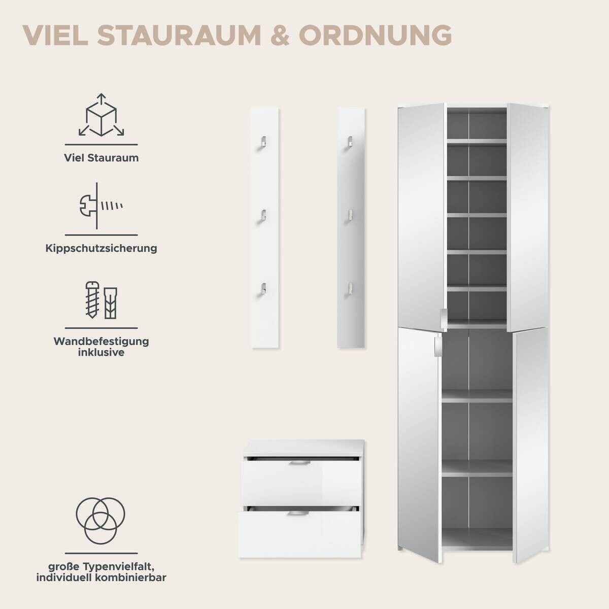 Garderobe PROJEKT X weiß weiß Hochglanz B/H/T: ca. 128x191x37 cm