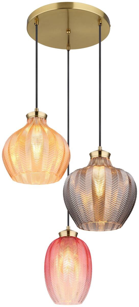 GLOBO Pendelleuchte JESSICA gold Metall Glas H/D: ca. 120x45 cm E27 3 Brennstellen
