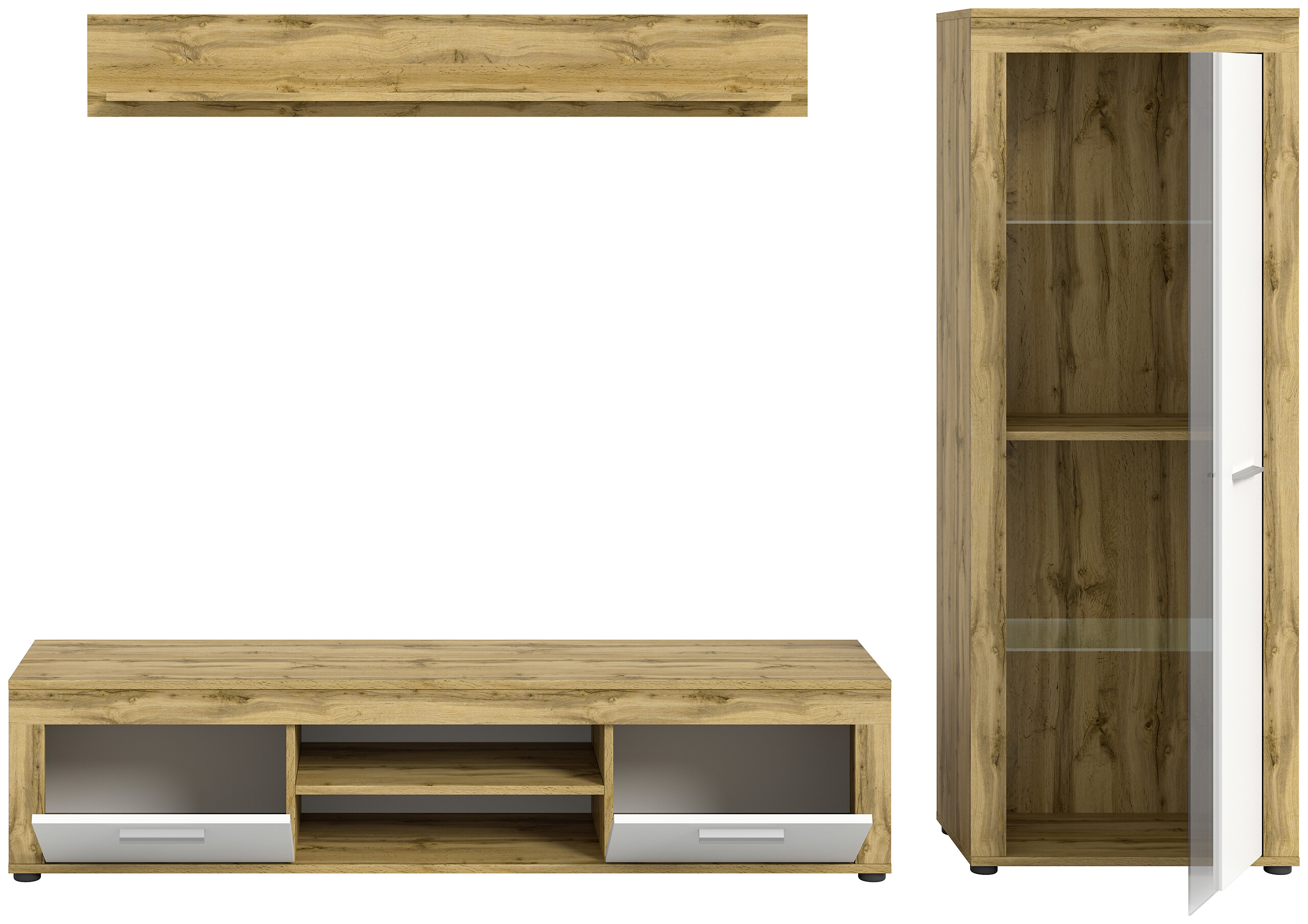 Wohnwand Jam Eiche Wotan Nachbildung weiß B/H/T: ca. 235x159x35 cm