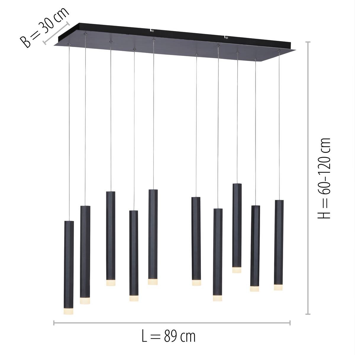 Just Light LED-Pendelleuchte BRUNO 15206-18 schwarz Aluminium Eisen B/H/T: ca. 89x120x30 cm 10.0 Brennstellen