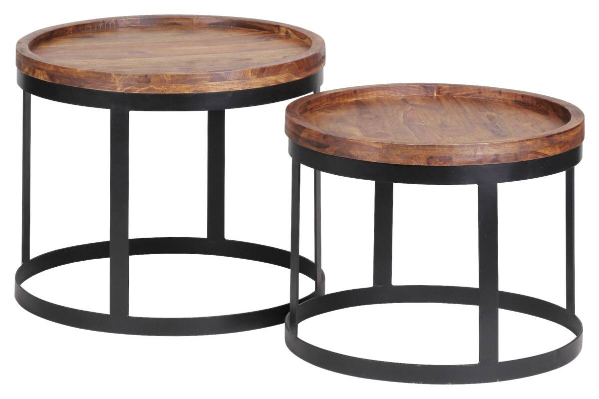 Beistelltisch natur schwarz Akazie Metall