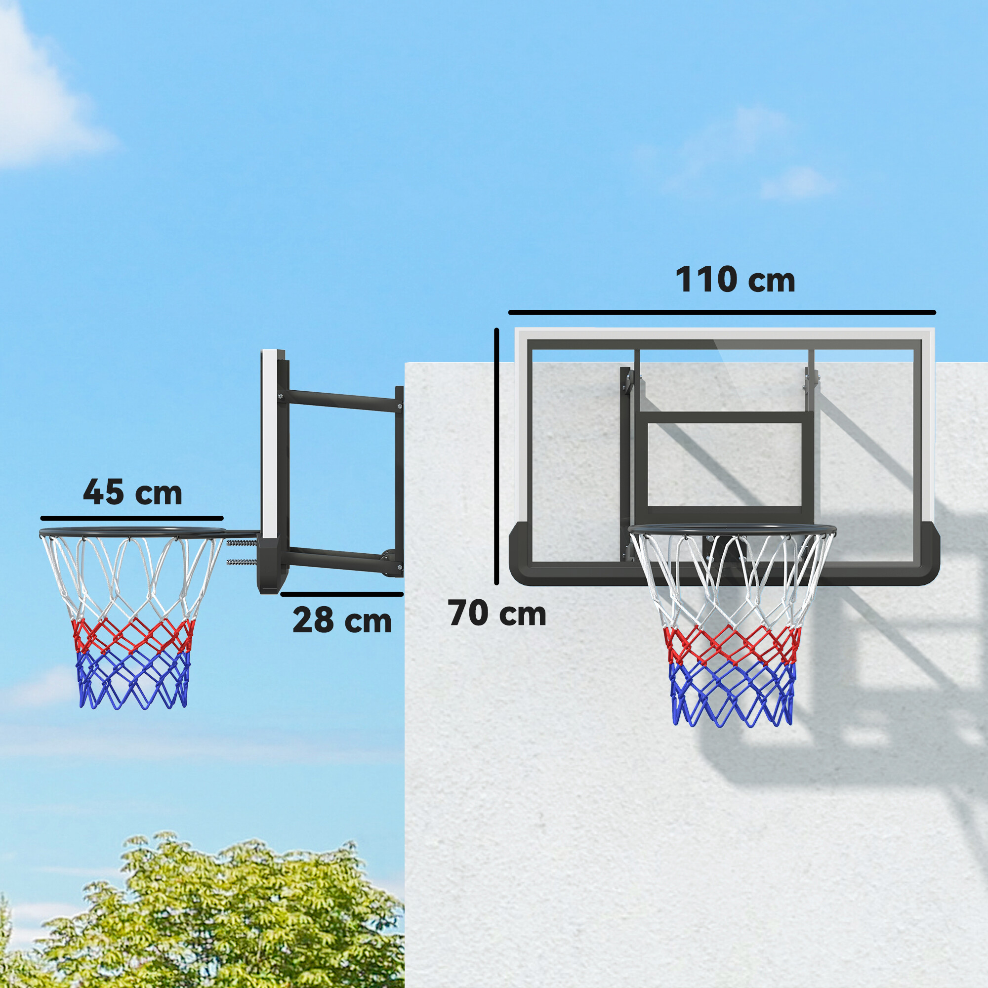SPORTNOW Basketballkorb schwarz B/H/L: ca. 28x70x110 cm