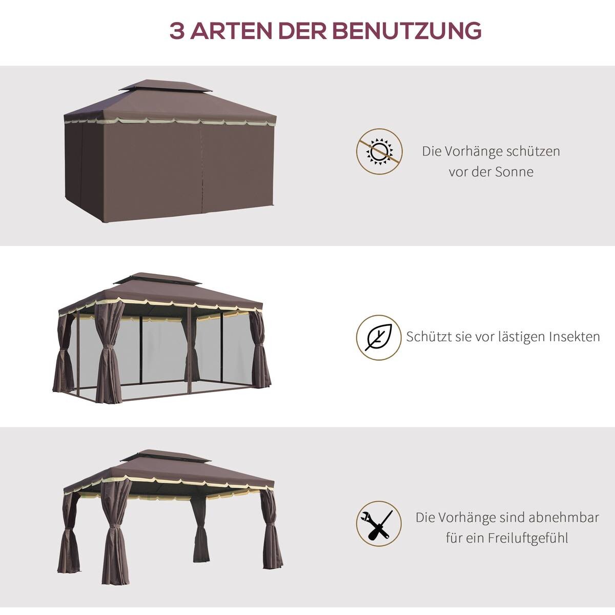Outsunny Pavillon kaffee Aluminium B/H/L: ca. 290x280x390 cm