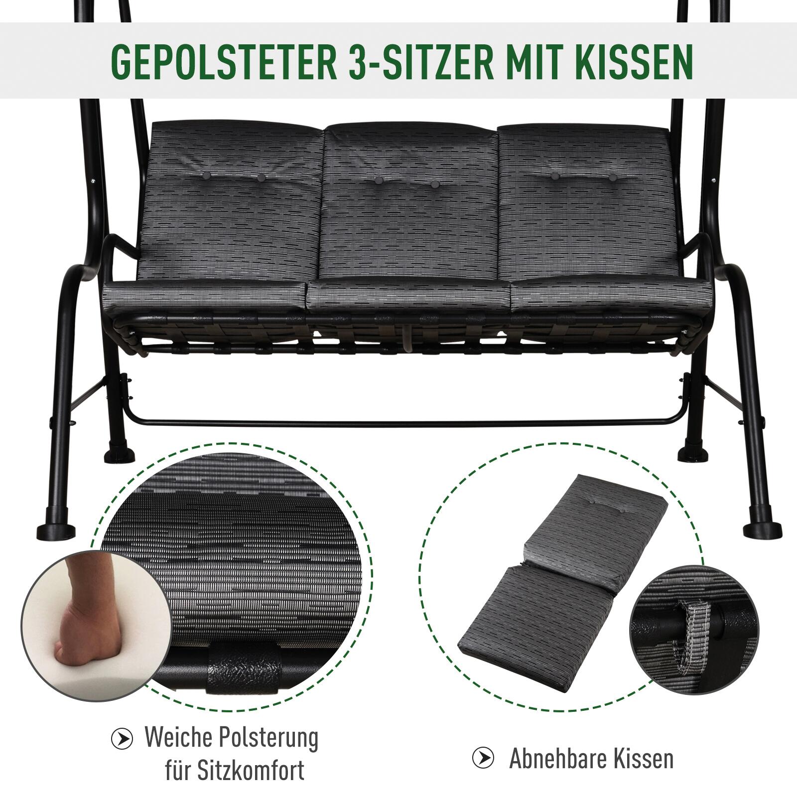 Outsunny Hollywoodschaukel schwarz Stahl B/H/T: ca. 200x170x120 cm