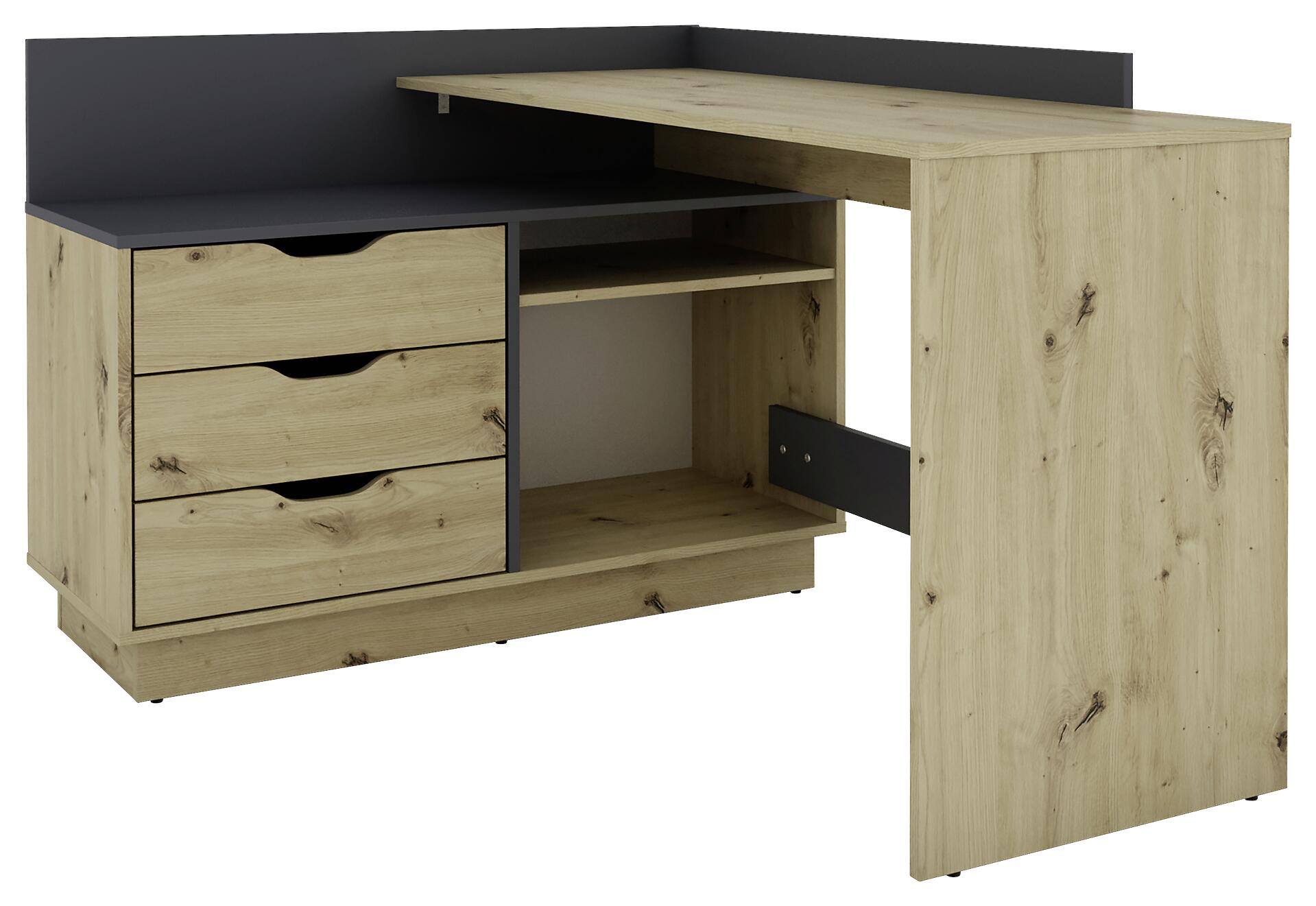 Winkelschreibtisch BELFAST anthrazit Eiche Nachbildung B/H/T: ca. 129x83,5x105 cm