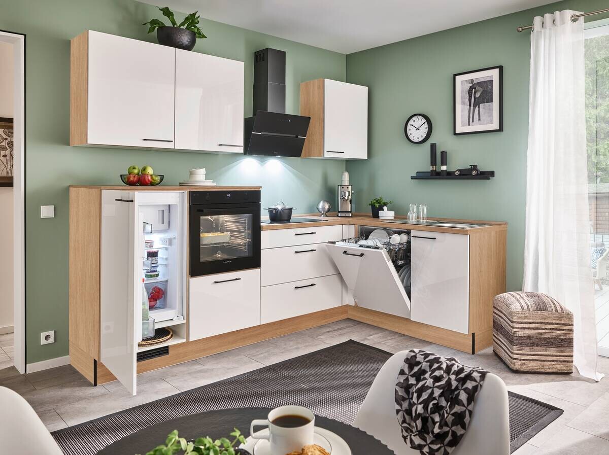 pino Winkelküche PN215 Magnolienweiß Hochglanz B/H/T: ca. 275x220x175 cm