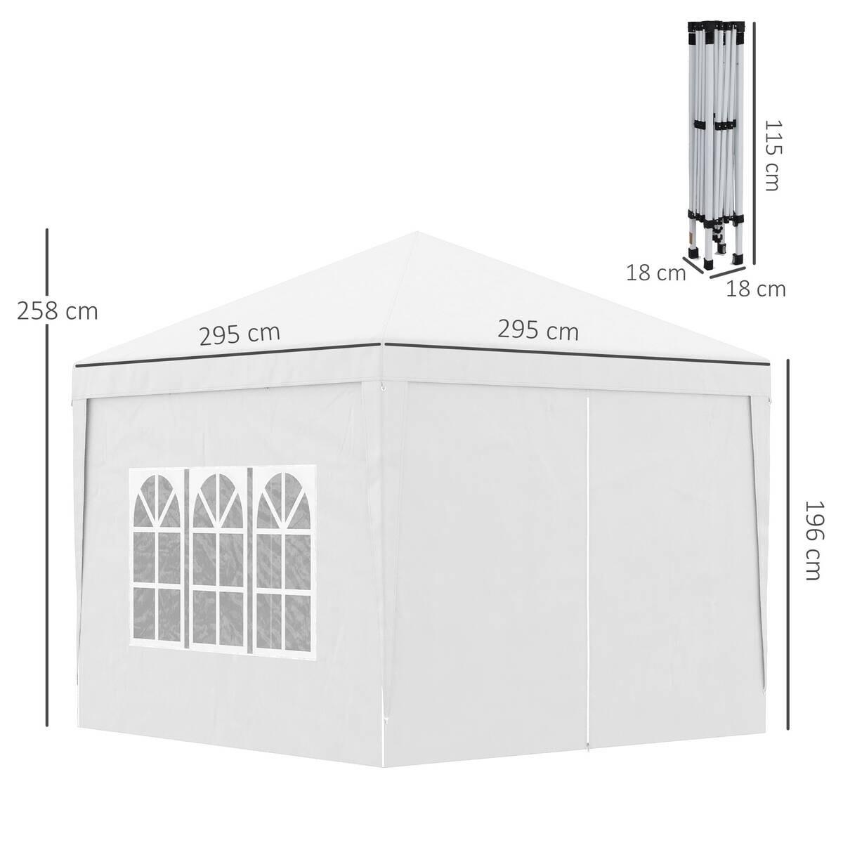 Outsunny Pavillon weiß Polyester B/H/L: ca. 2,95x2,95x2,58 cm