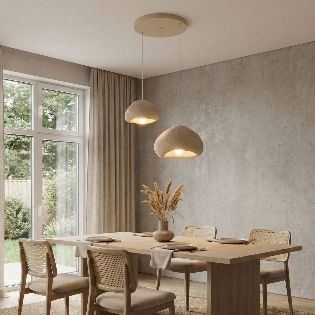 Opviq Pendelleuchte beige Metall Fiberglas B/T/L: ca. 70x70x70 cm E27 2 Brennstellen