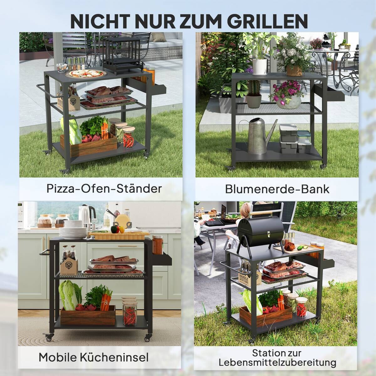 Outsunny Grillwagen Metall B/H/L: ca. 50x79x105 cm
