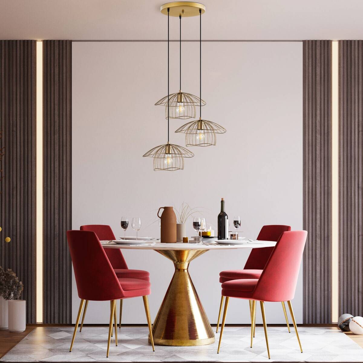 Opviq Pendelleuchte Mantar gold B/H/T/L/D: ca. 68x110x68x68x68 cm E27 3 Brennstellen