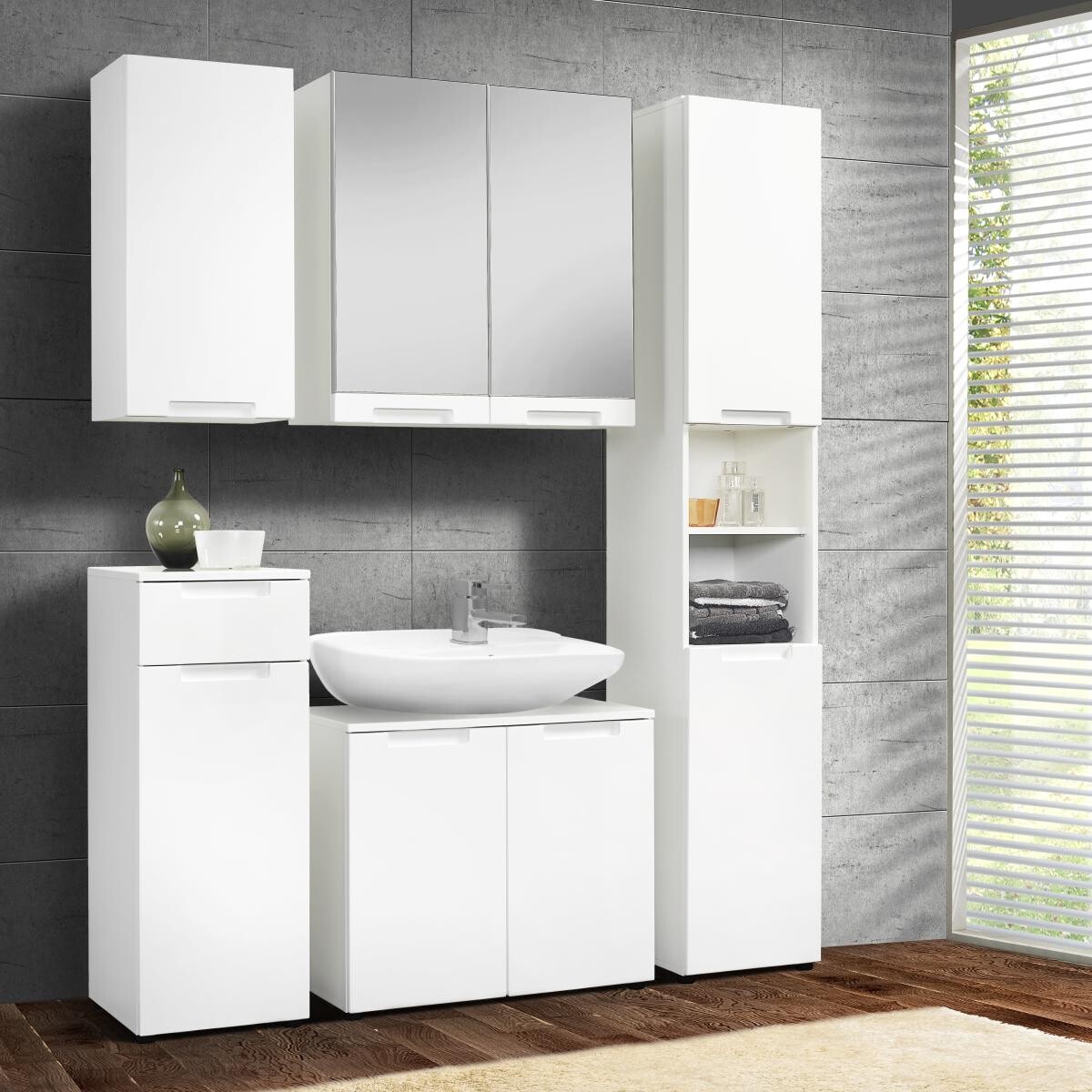 Badhochschrank Mailand weiß weiß Hochglanz B/H/T: ca. 35x191x35 cm Badhochschrank Mailand weiß weiß Hochglanz B/H/T: ca. 35x191x35 cm