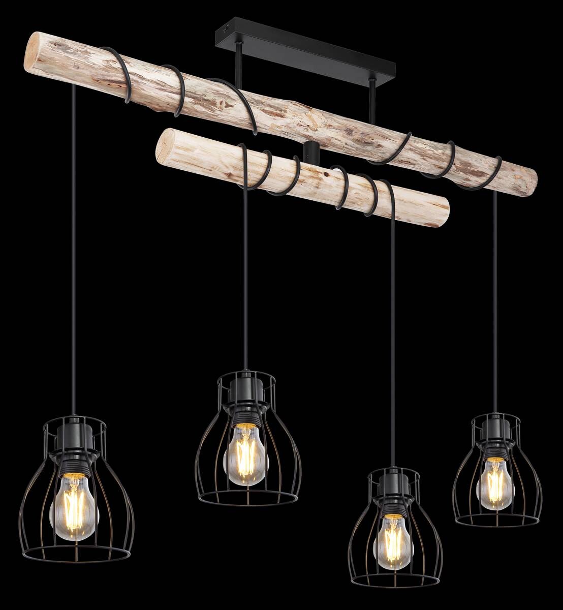 GLOBO Deckenleuchte Mina schwarz natur Metall Holz B/H/T: ca. 90x100x14 cm E27 4 Brennstellen