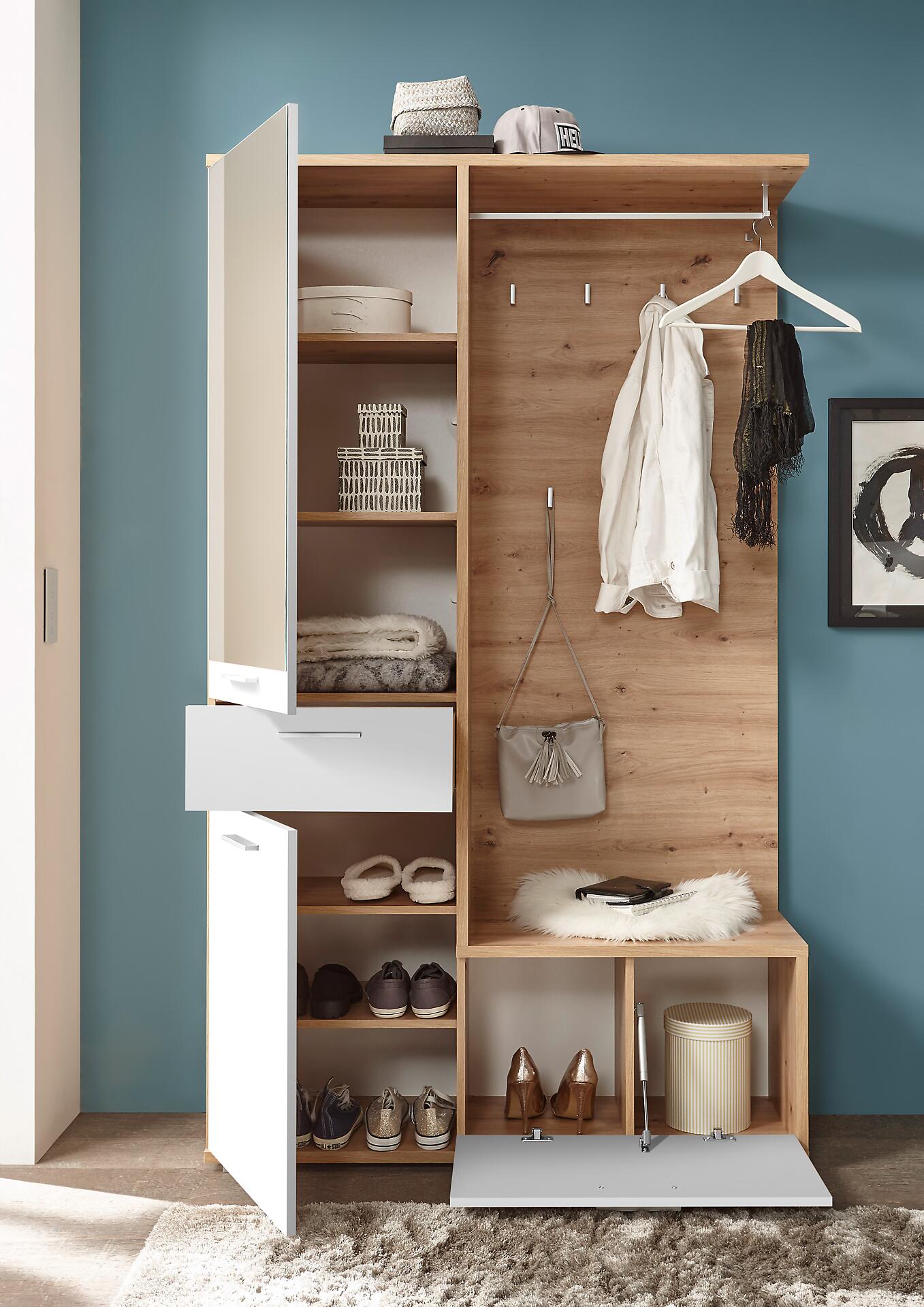 Garderobe Entra weiß Eiche Artisan Nachbildung B/H/T: ca. 117x198x38 cm