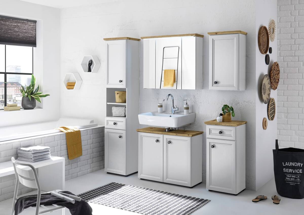 Badhochschrank Toskana weiß Eiche Artisan Nachbildung B/H/T: ca. 41x191x32 cm