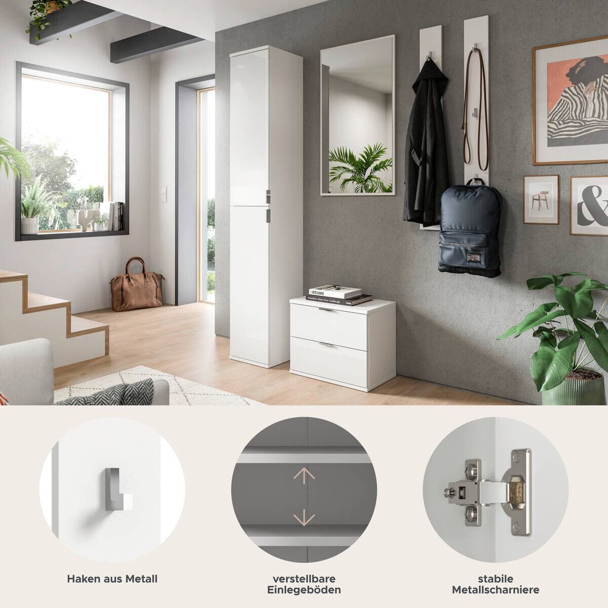 Garderobe PROJEKT X weiß weiß Hochglanz B/H/T: ca. 148x191x37 cm