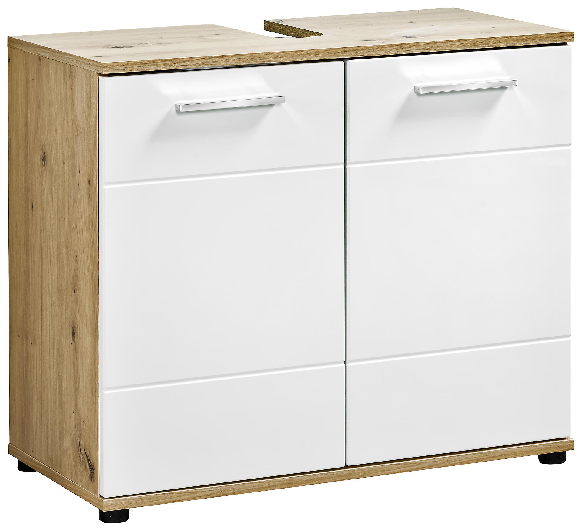 Waschbeckenunterschrank Bergen Eiche Artisan Nachbildung weiß Hochglanz B/H/T: ca. 70x61x35 cm