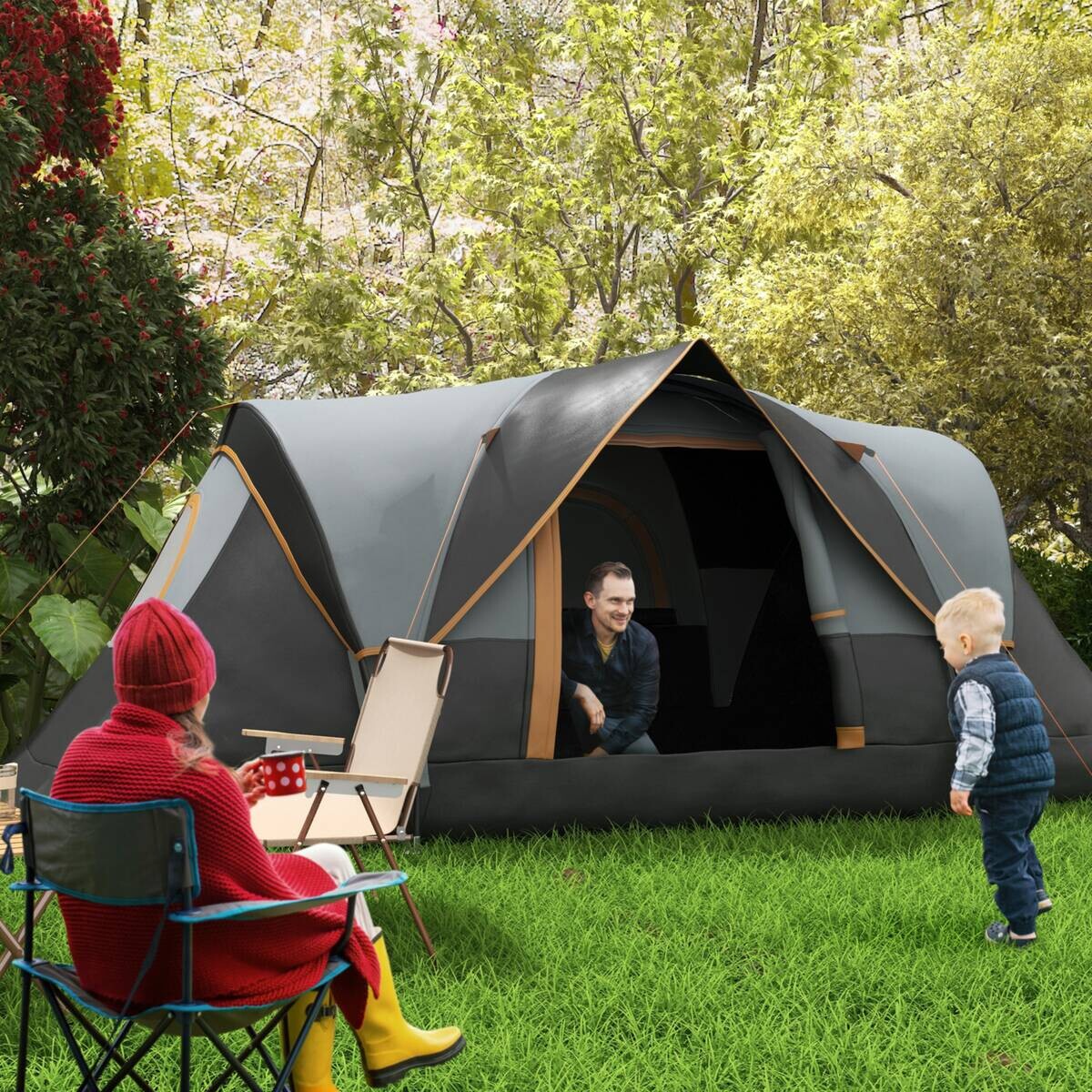 Outsunny Campingzelt schwarz Stahl B/H/L: ca. 220x180x455 cm