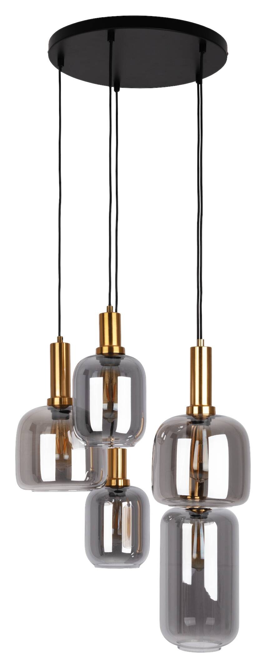 Näve Leuchten Pendelleuchte 7095822 schwarz Metall Glas T/D: ca. 150x55 cm E27 5 Brennstellen