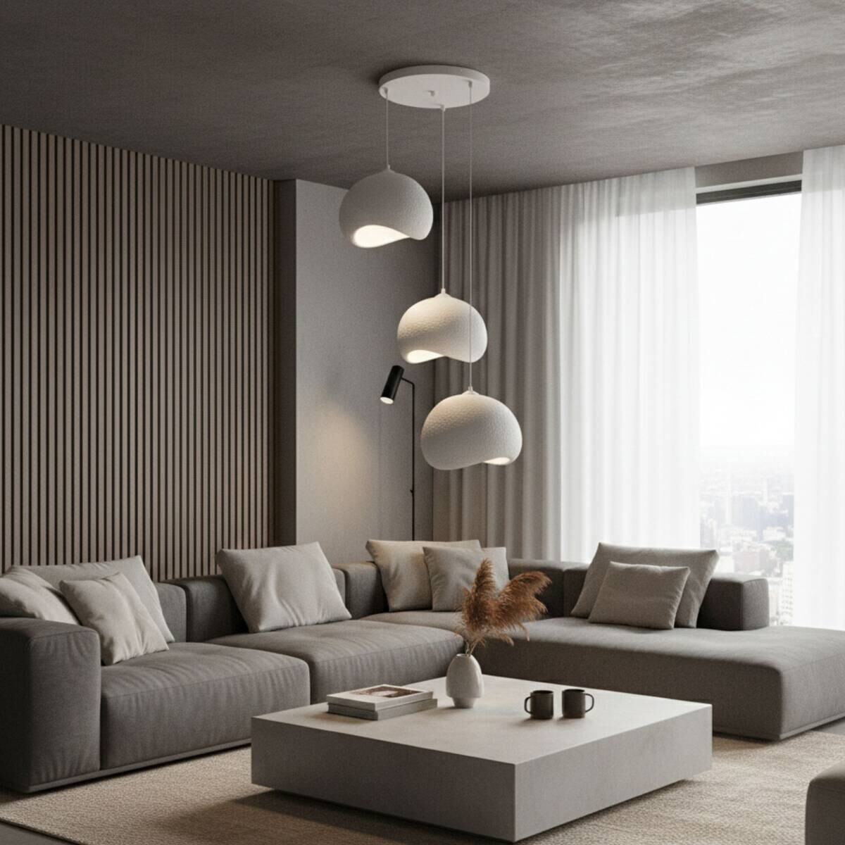 Opviq Pendelleuchte Yontu-15853 weiß Polyester-Mischgewebe Metall B/H/L: ca. 29x120x34 cm E27 3 Brennstellen