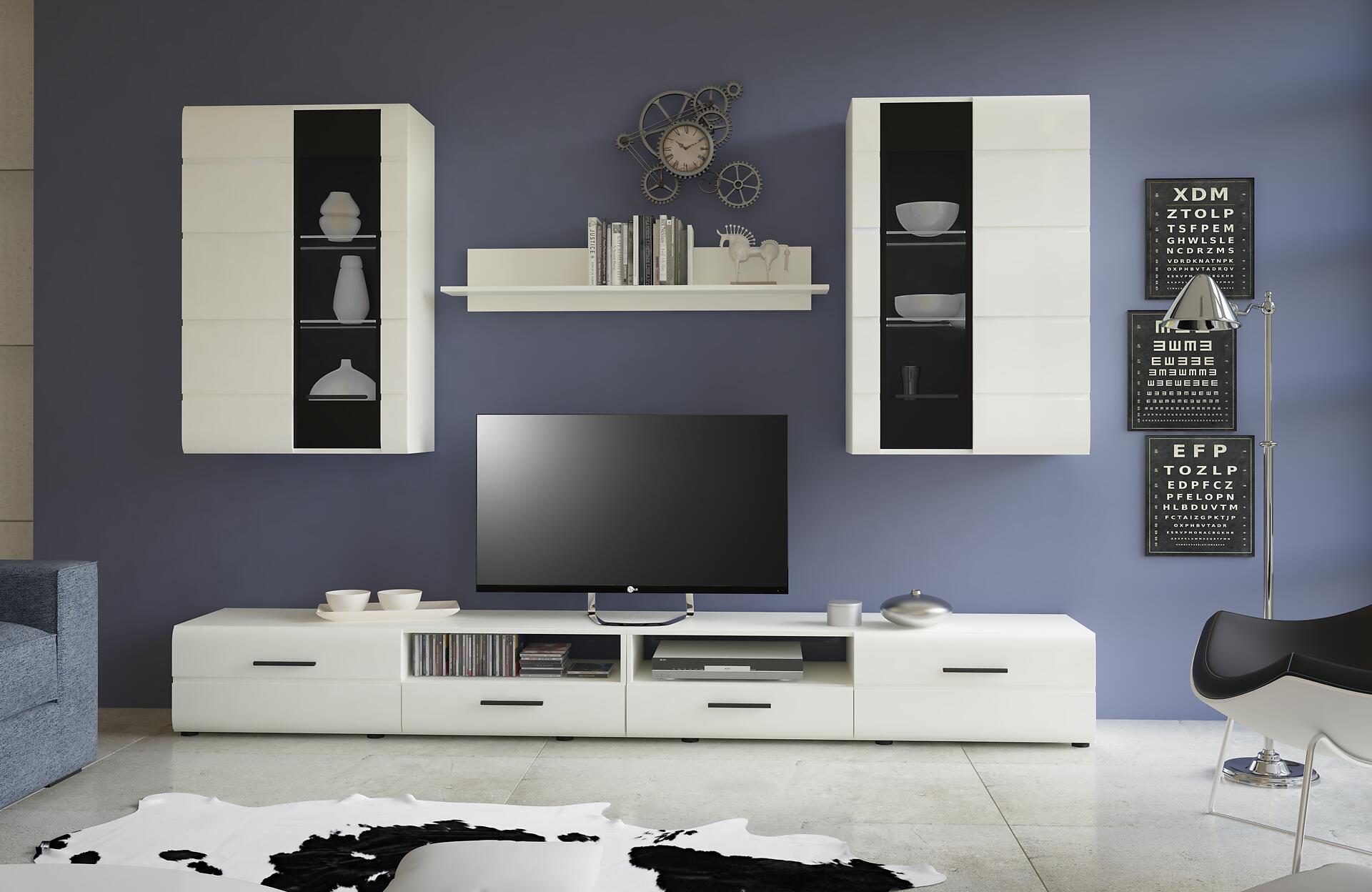 Wohnwand Kiel weiß weiß Hochglanz B/H/T: ca. 270x190x42 cm