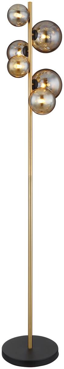 GLOBO Stehleuchte RIHA schwarz amber messing Glas Metall B/H/L: ca. 26,5x155x28,5 cm G9 6 Brennstellen