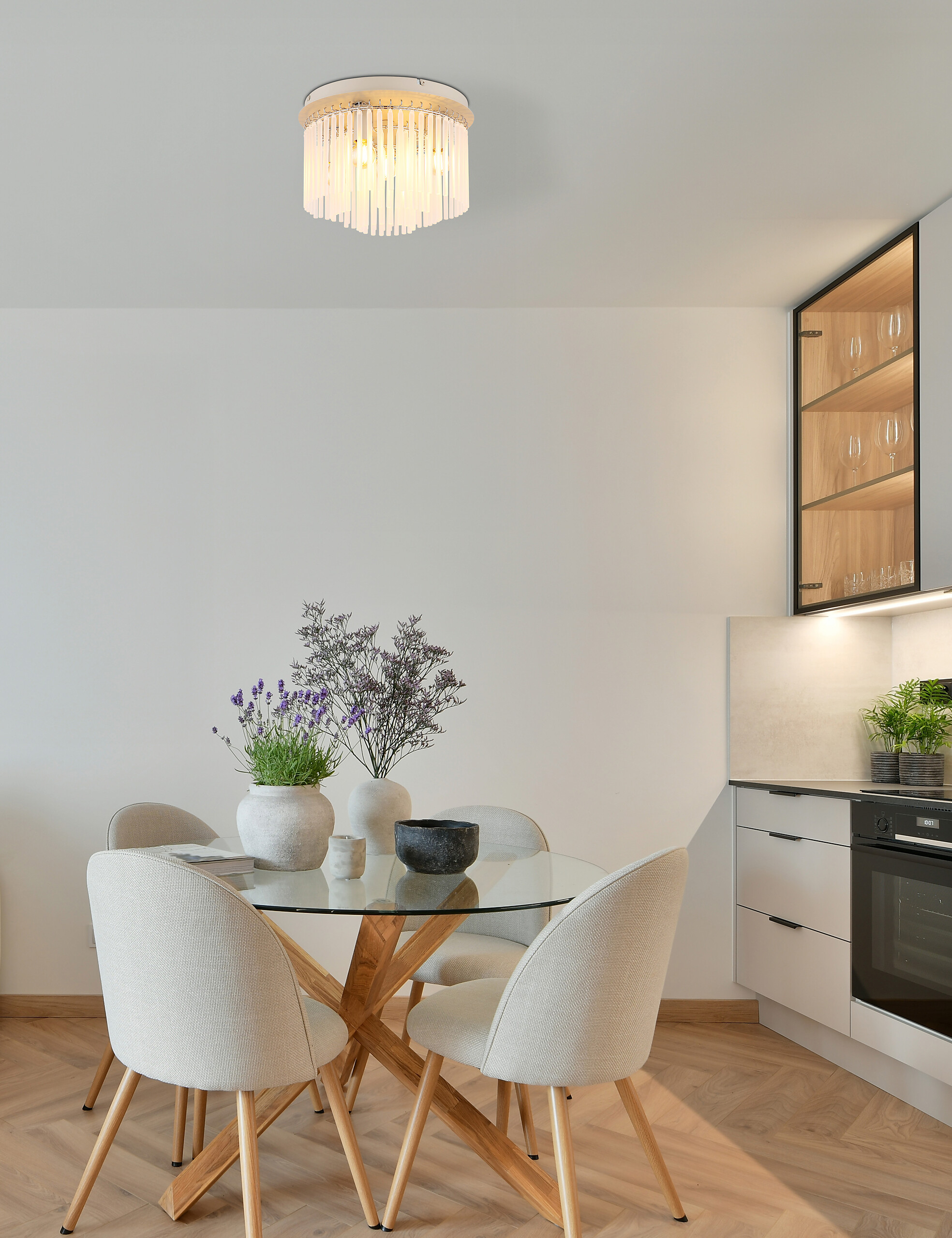 GLOBO Deckenleuchte sand Metall Glas B/H: ca. 32x23 cm E14 5 Brennstellen