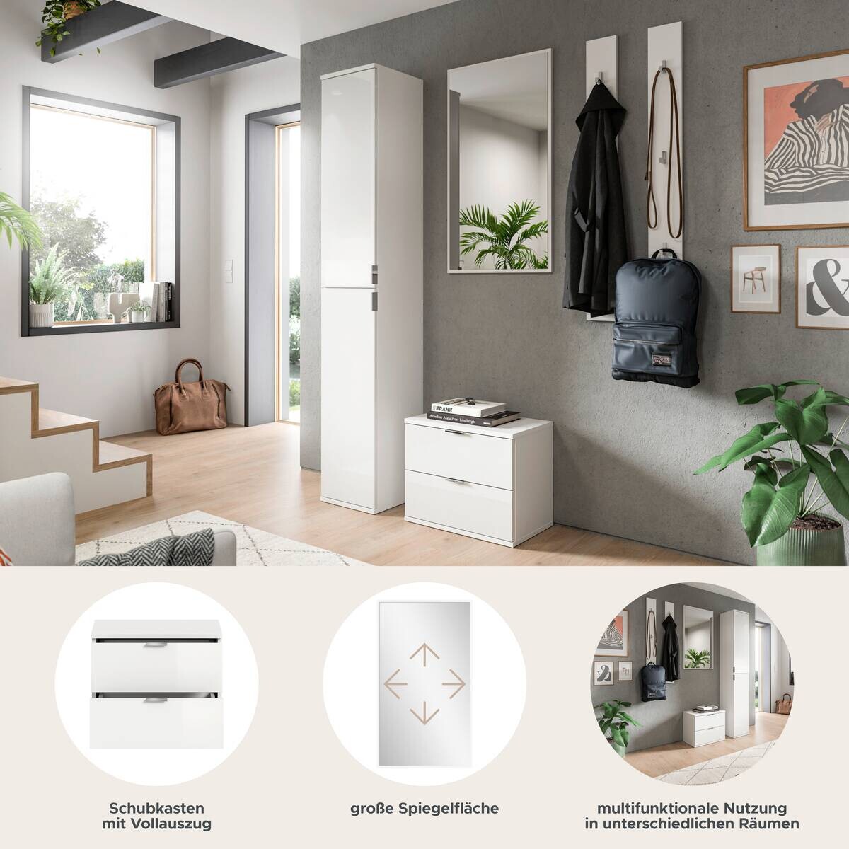 Garderobe PROJEKT X weiß weiß Hochglanz B/H/T: ca. 148x191x37 cm