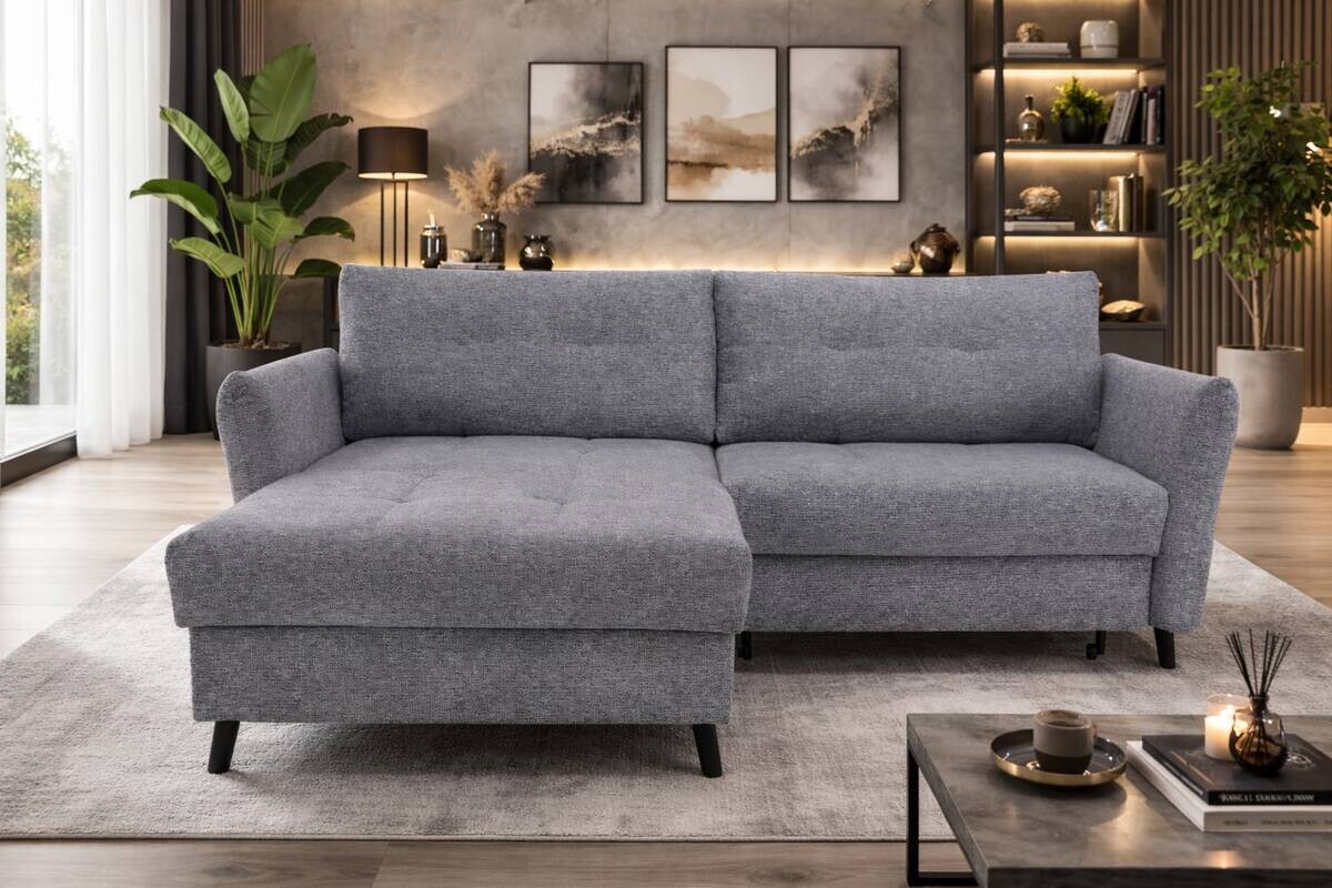 Ecksofa mit Bettfunktion und Bettkasten grau Microfaser B/H/T: ca. 235x90x159 cm Ecksofa mit Bettfunktion und Bettkasten grau Microfaser B/H/T: ca. 235x90x159 cm