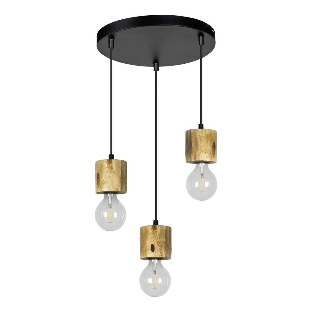 SPOT Light Pendelleuchte Pino schwarz kiefer Metall Kiefer H/D: ca. 100x30 cm E27 3 Brennstellen