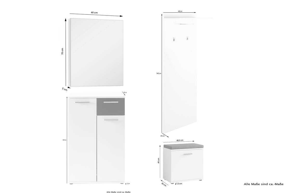 Garderobenset JAKOB Set 4-tlg. weiß schwarz