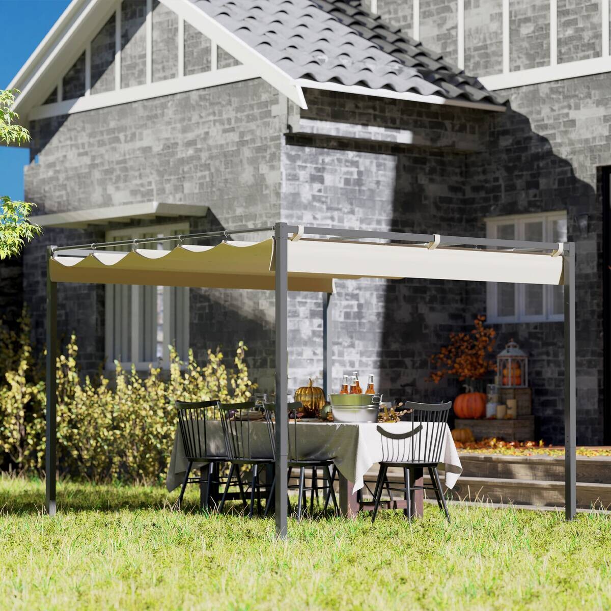 Outsunny Pergola beige Metall B/H/L: ca. 297x221x298 cm