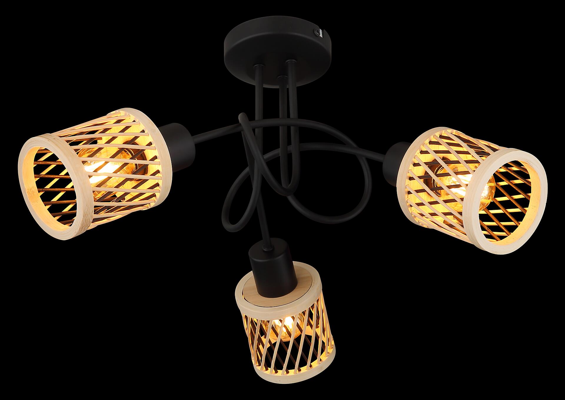 GLOBO LED-Deckenleuchte mattschwarz natur Bambus Metall H/D: ca. 26x40 cm 3 Brennstellen