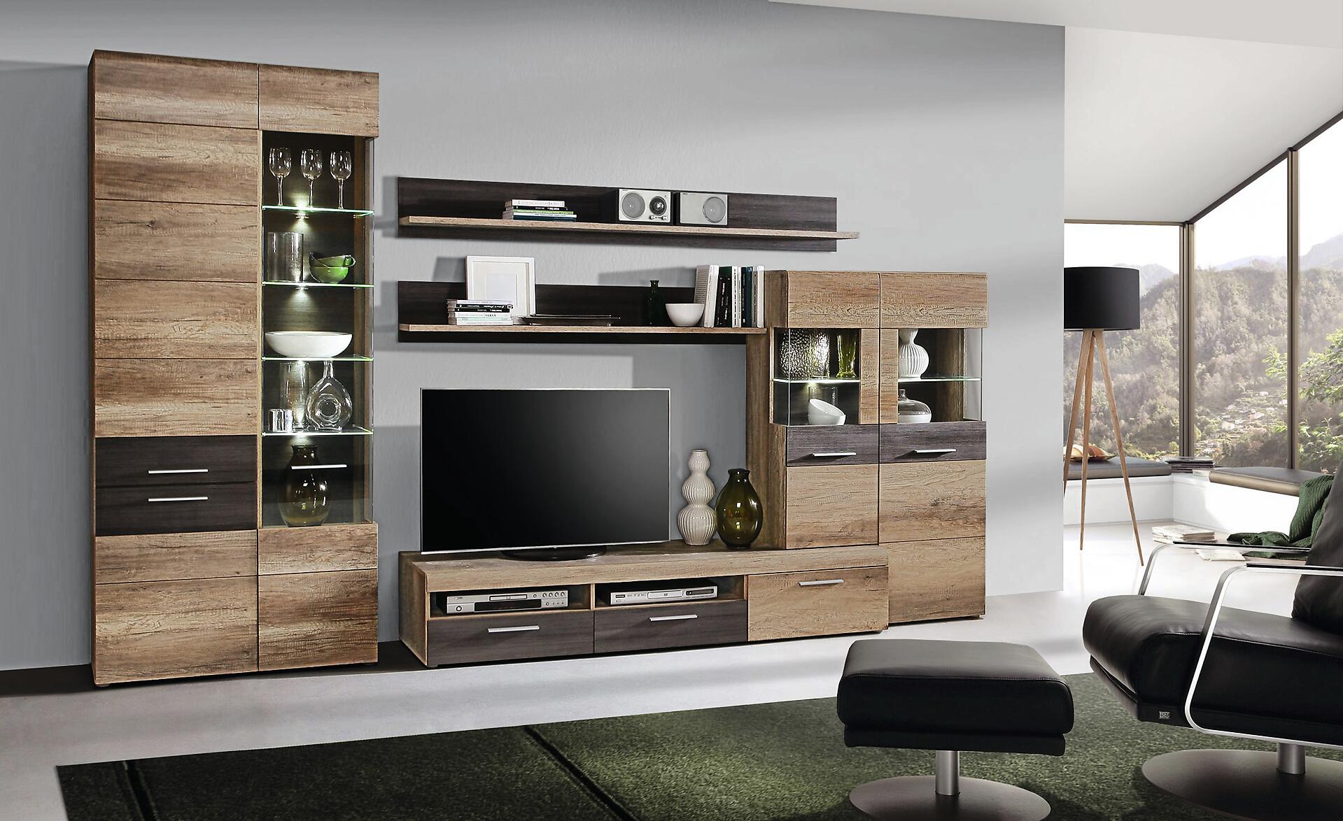 Wohnwand  Eiche Antik Nachbildung Touchwood Nachbildung B/H/T: ca. 320x207x52 cm