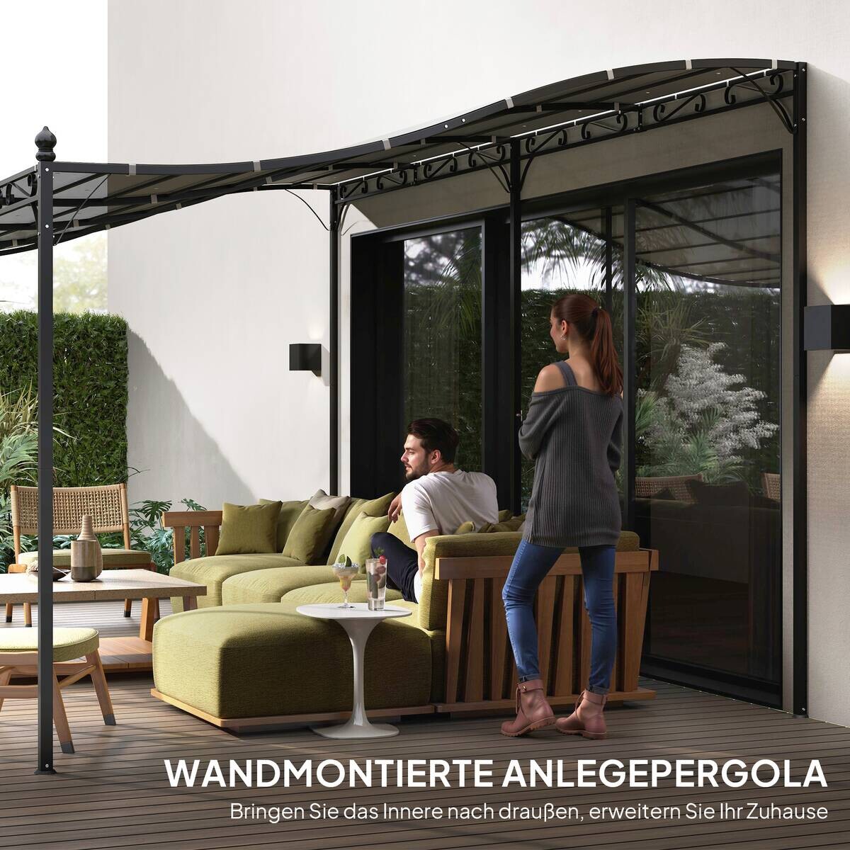 Outsunny Anbaupavillon dunkelgrau Polyester B/H/L: ca. 298x253x491 cm