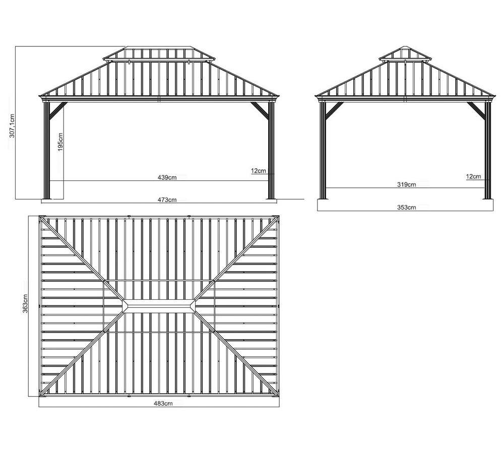 Sojag Pavillon Messina anthrazit Metall B/H/L: ca. 483x307x363 cm