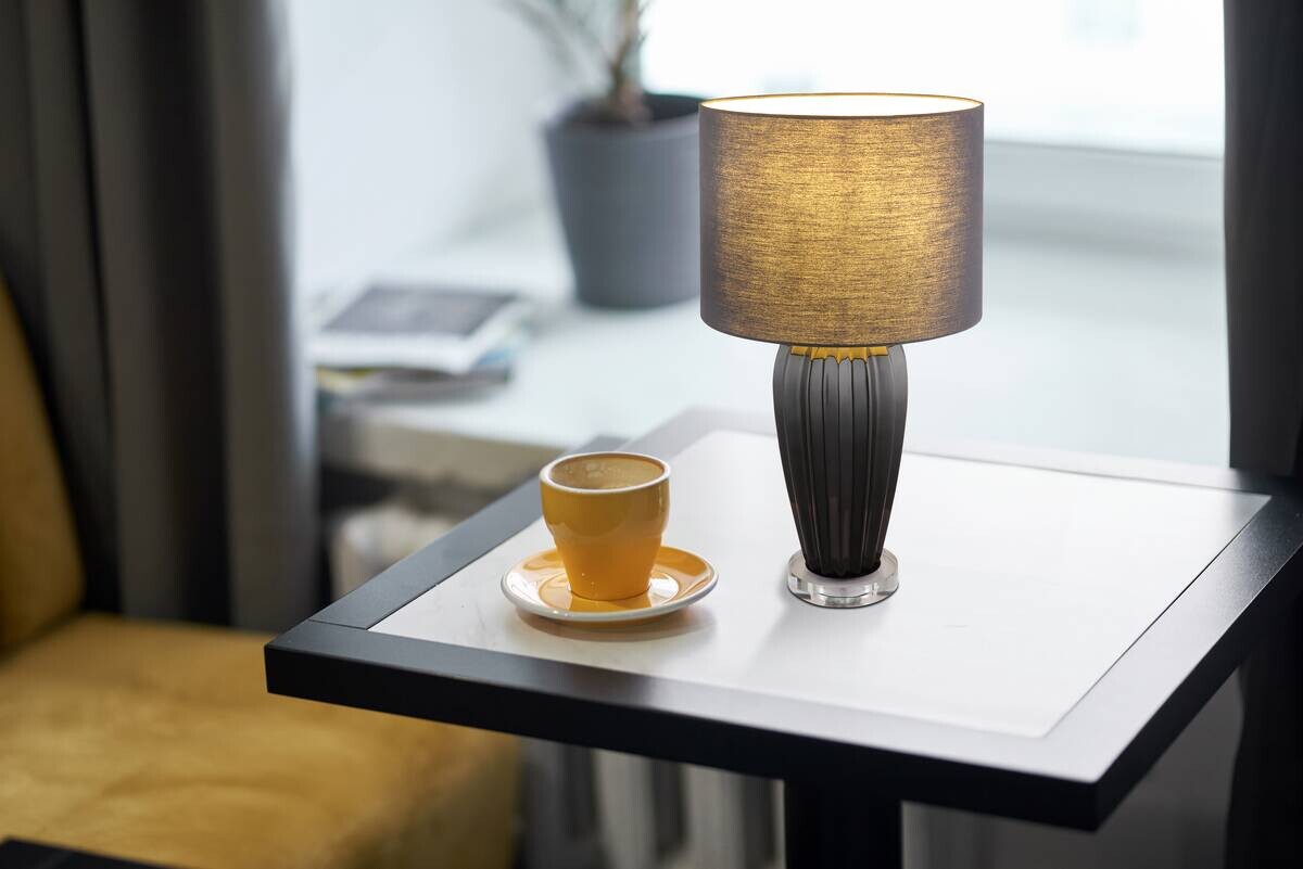 GLOBO Tischleuchte IRINA 24145B Chrom klar schwarz Kunststoff Metall Keramik H/D: ca. 59x35 cm E27 1 Brennstellen