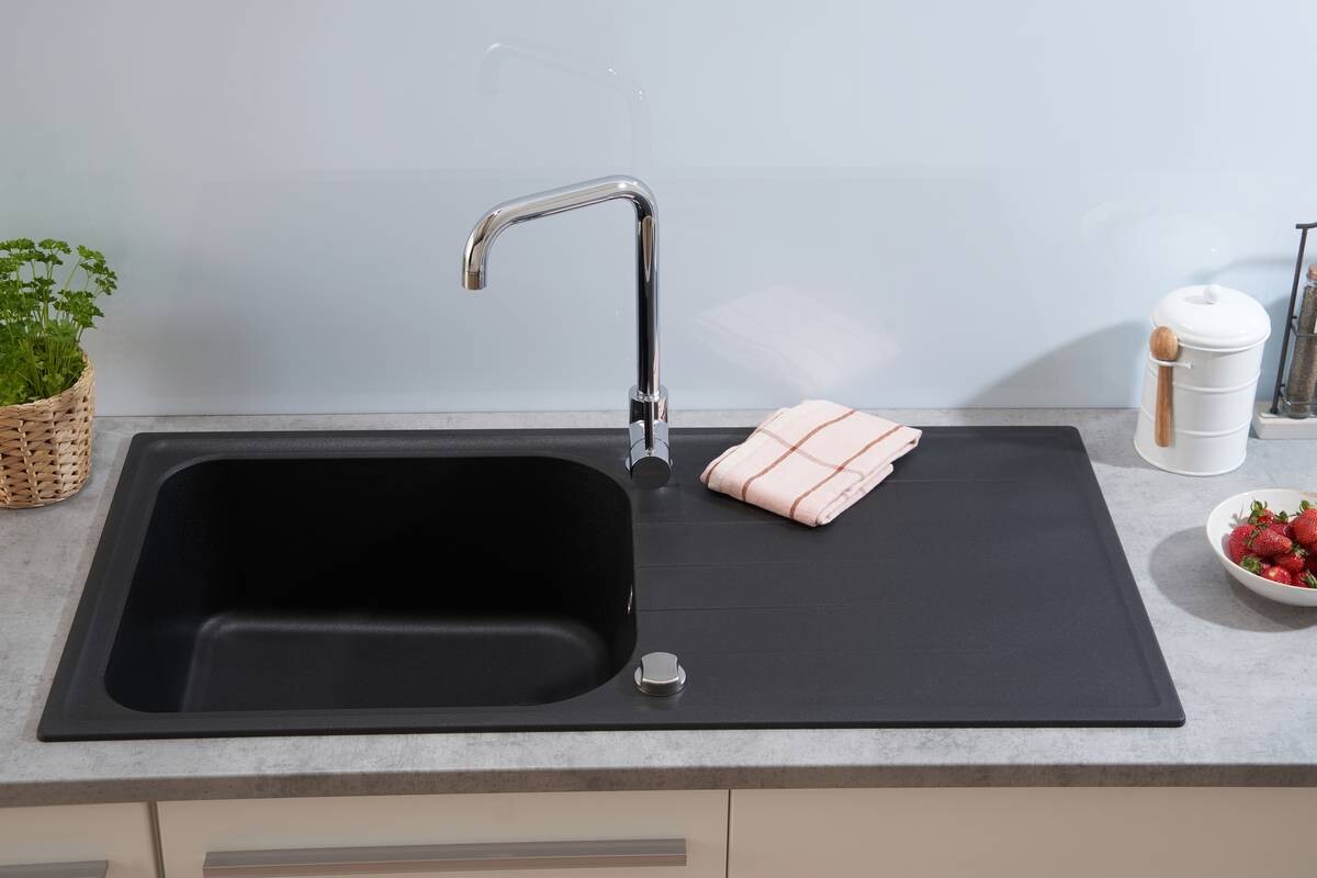 Respekta Einbauspüle Orlando 100 x 50 S schwarz Granitverbundmaterial B/H/T: ca. 100x22,5x50 cm