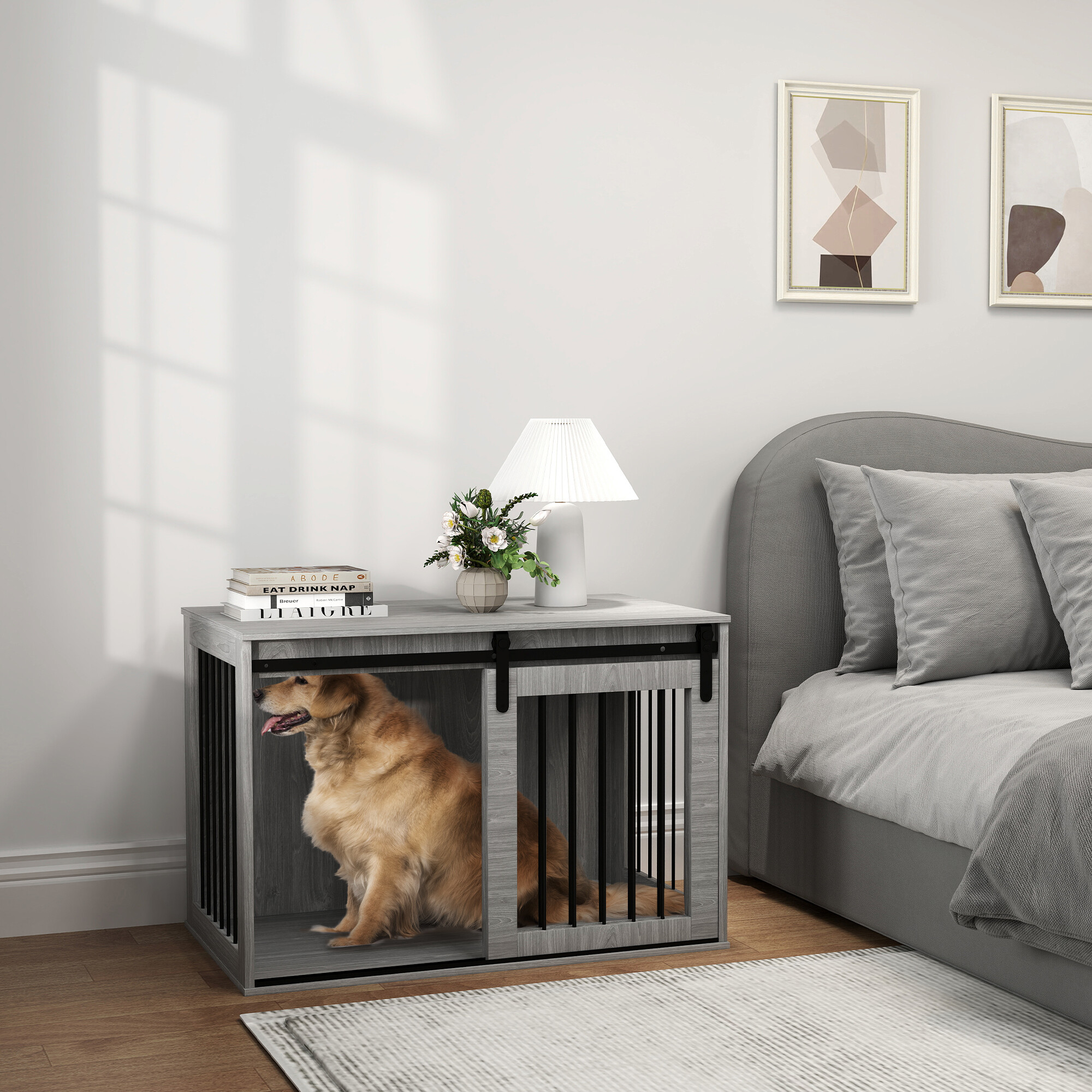 PawHut Hundekäfig grau Spanplatte B/H/L: ca. 58x61x98 cm