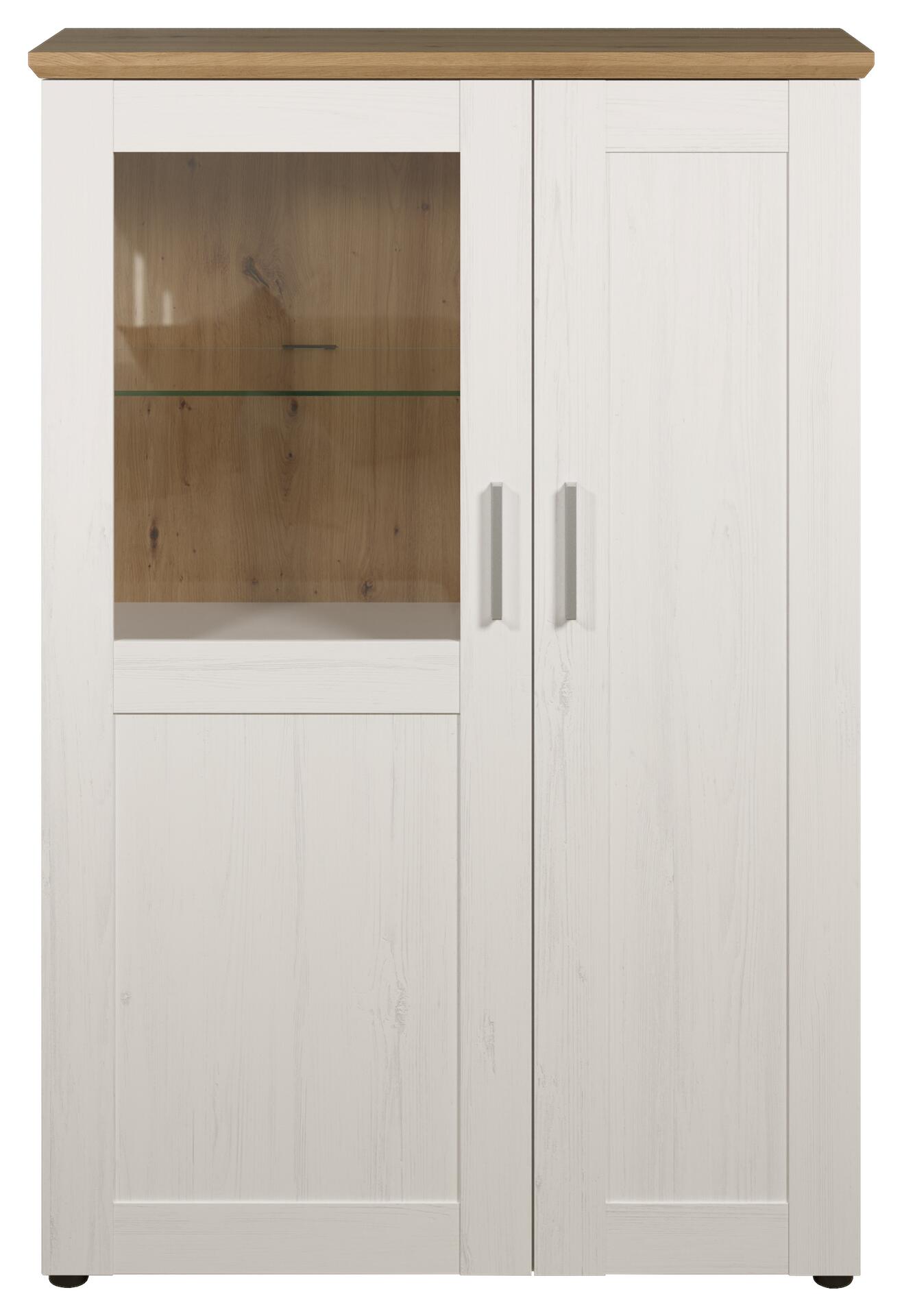 Standvitrine Shade weiß Pinie Nachbildung Eiche Artisan Nachbildung B/H/T: ca. 95x140x38 cm