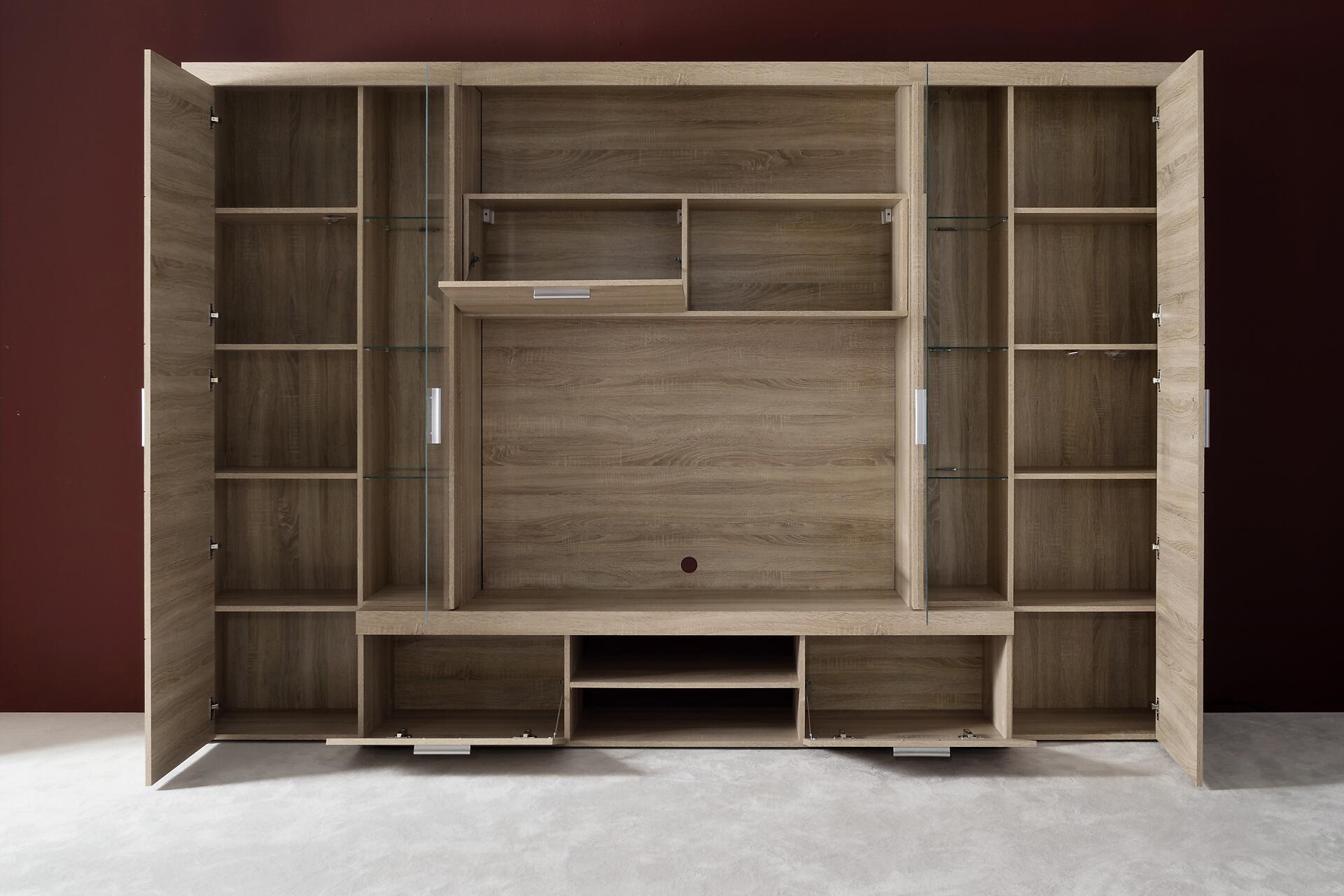 Wohnwand Mondeo Eiche Sägerau hell Nachbildung B/H/T: ca. 291x197x41 cm