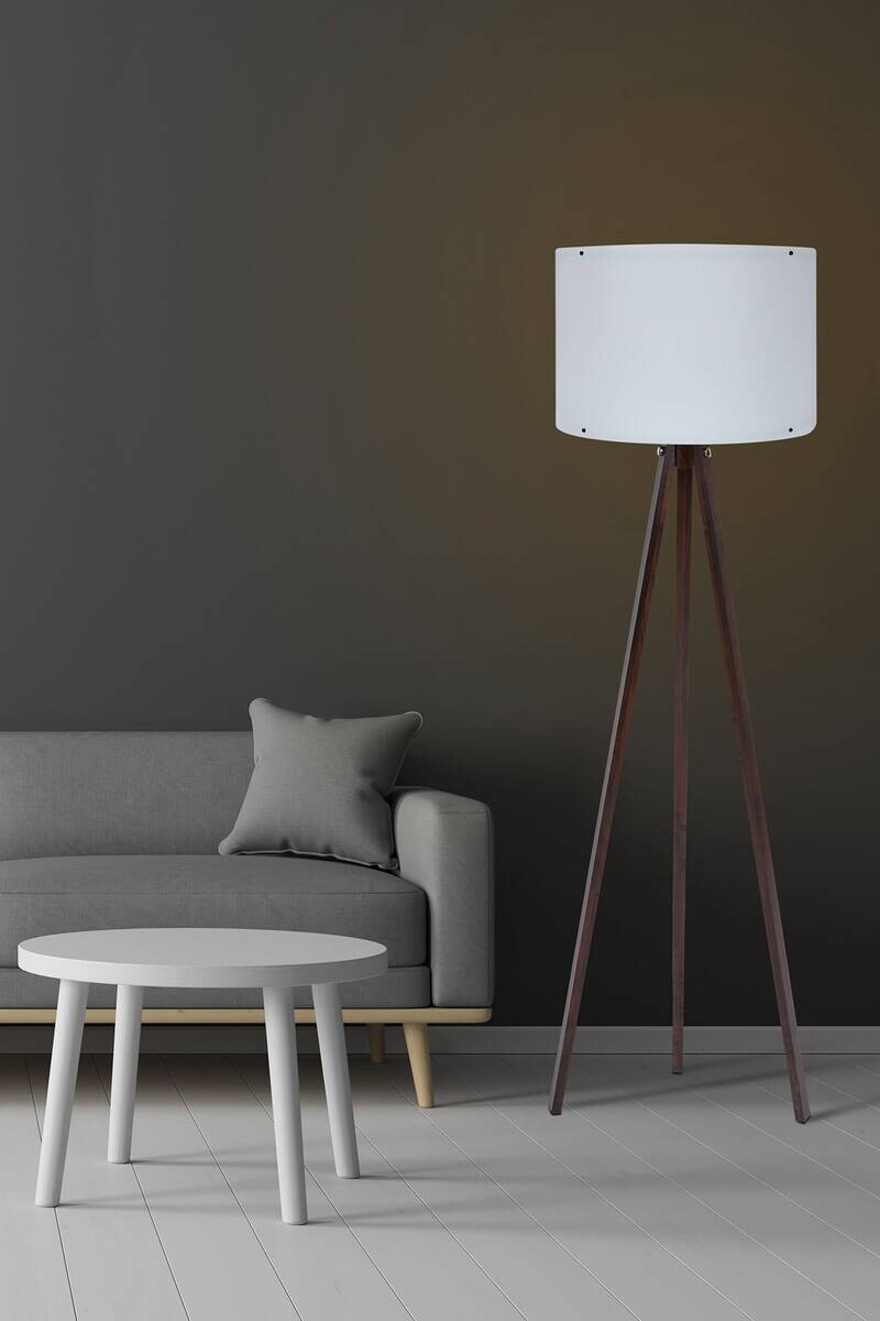 Opviq Stehleuchte weiß nussbaum MDF Polypropylen B/H/L: ca. 38x145x38 cm E27 1 Brennstellen