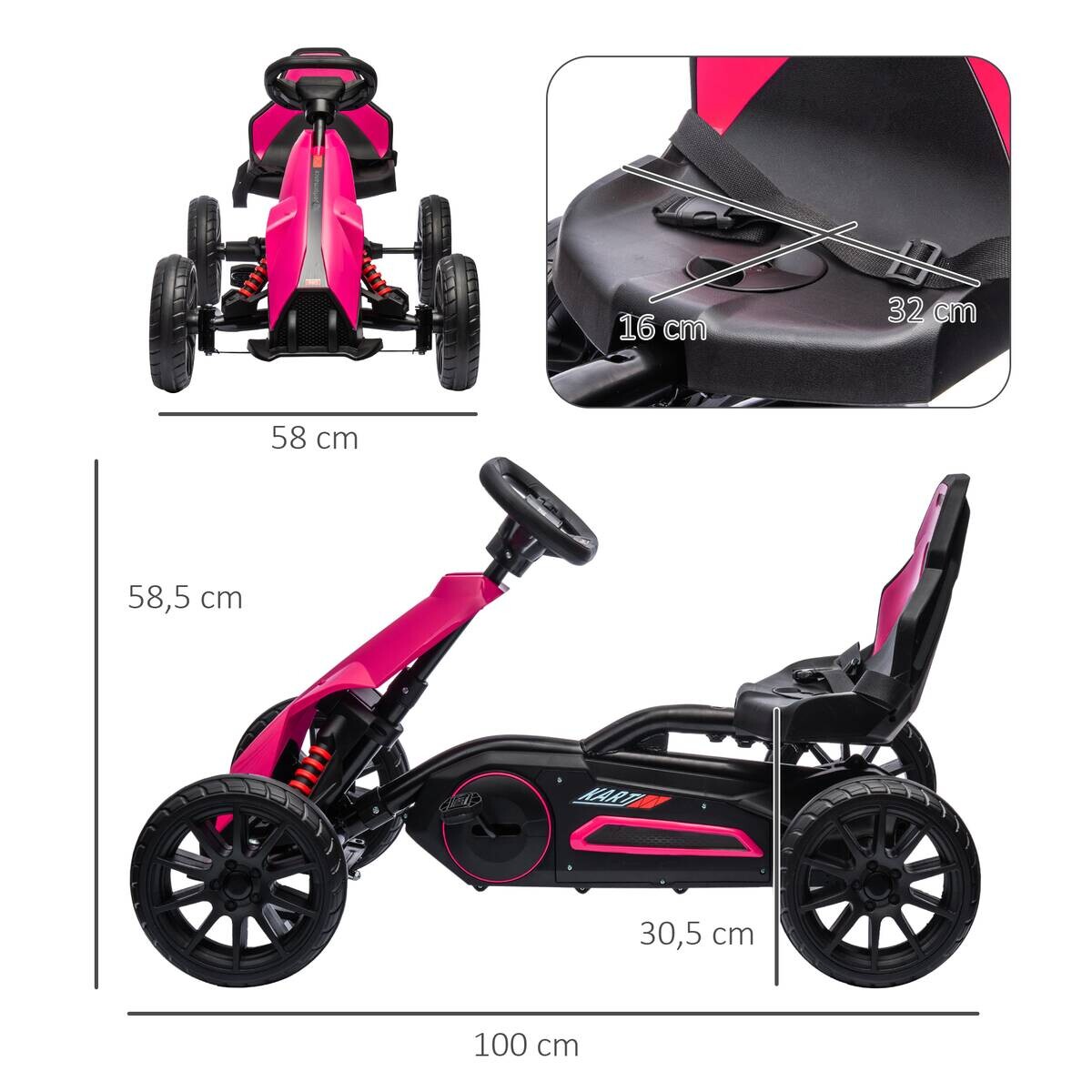 HOMCOM Go-Kart rosa B/H/L: ca. 58x58,5x100 cm