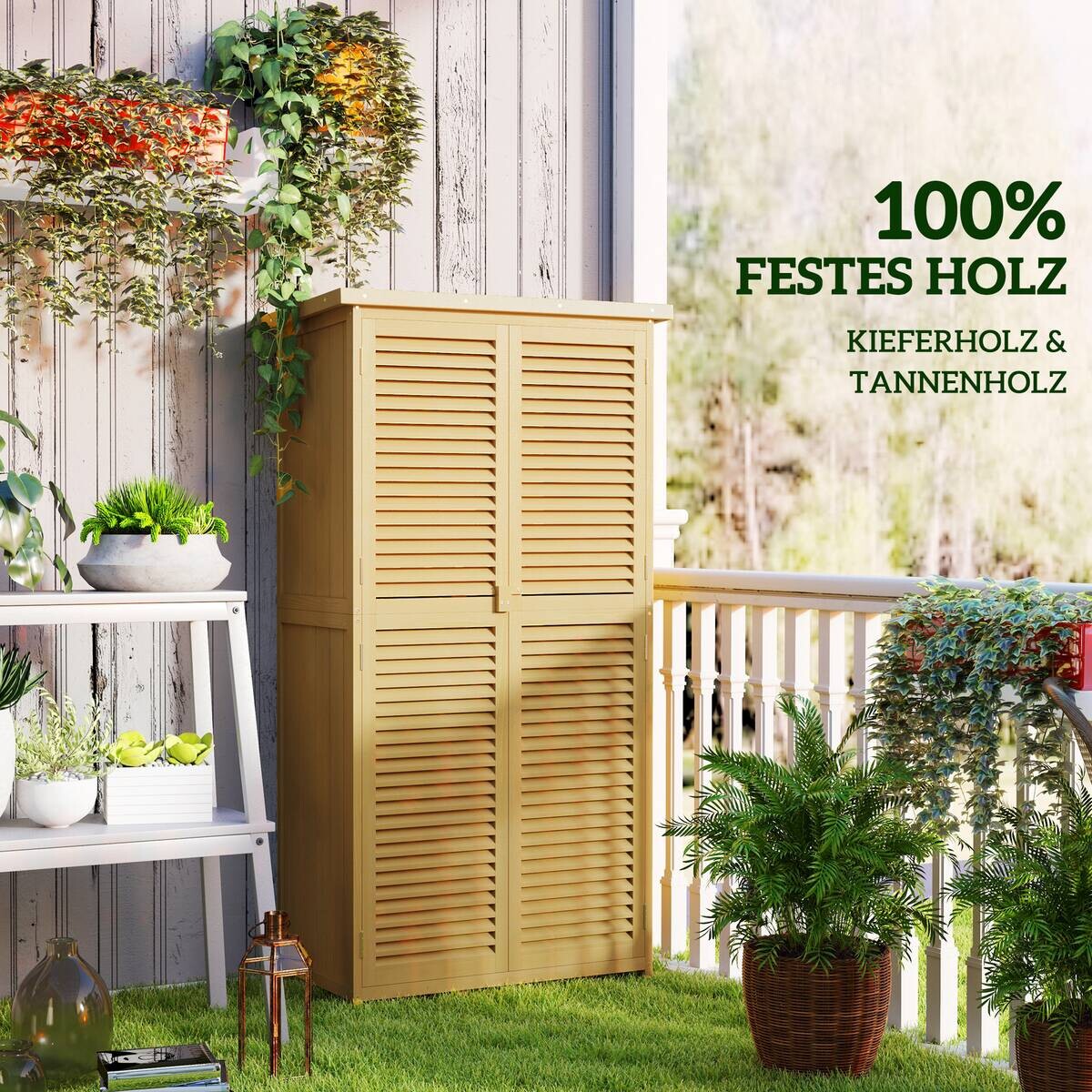 Outsunny Gartenschrank gelb Kiefer B/H/L: ca. 46,5x160x87 cm