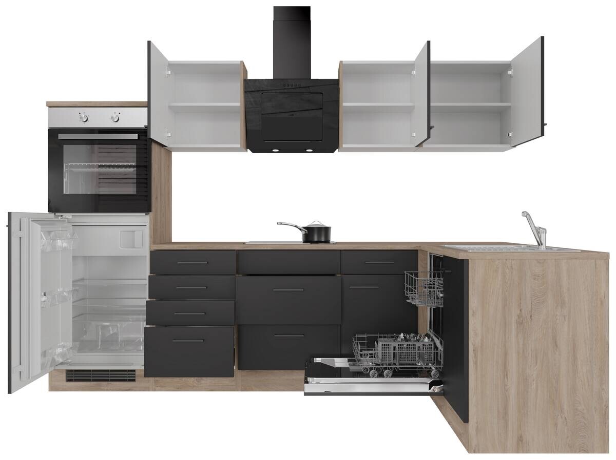 Winkelküche Capri schwarz matt B/H/T: ca. 280x200x60 cm