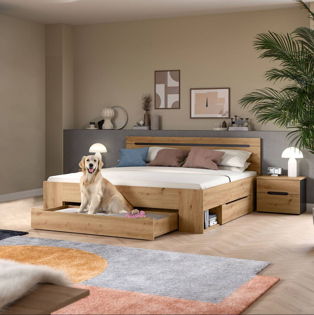 Schlafzimmer CANU, Set basaltgrau Artisan Nachbildung B/H/T: ca. 284x87x205 cm