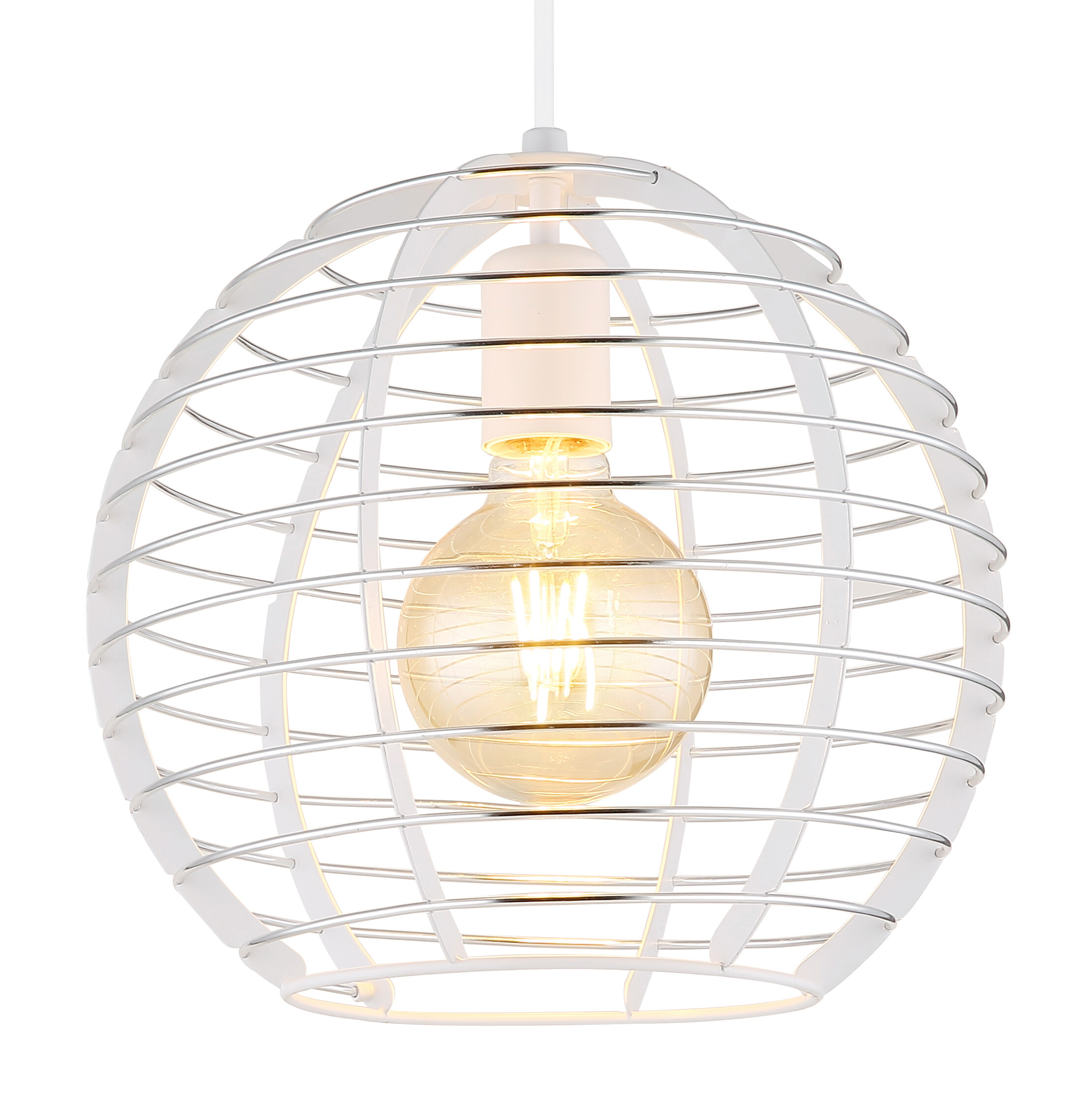 GLOBO Hängeleuchte Chrom weiß Metall Aluminium B/H/L: ca. 34x33x34 cm E27 1 Brennstellen